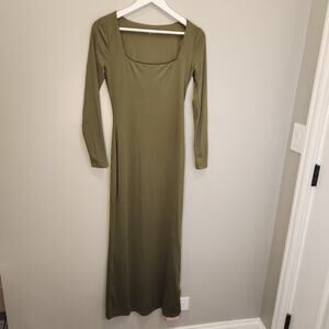 Hello Molly Base Army Green Dress Long Sleeve Maxi BodyCon Layer - Size S